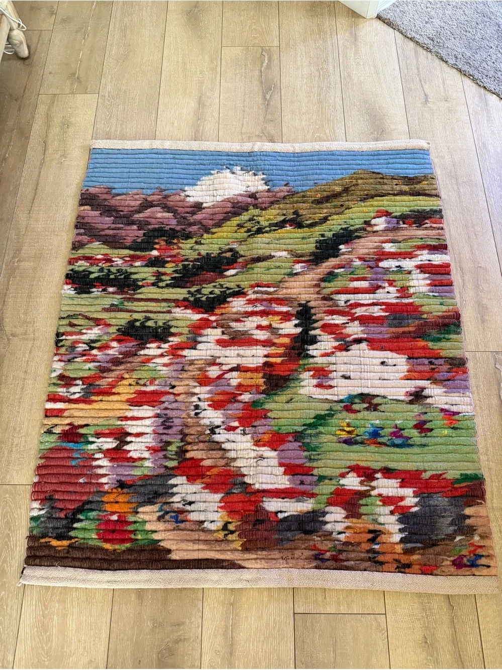 VTG V Yuri Handwoven Wool Tapestry Peruvian Village Mountain Wall Hanging